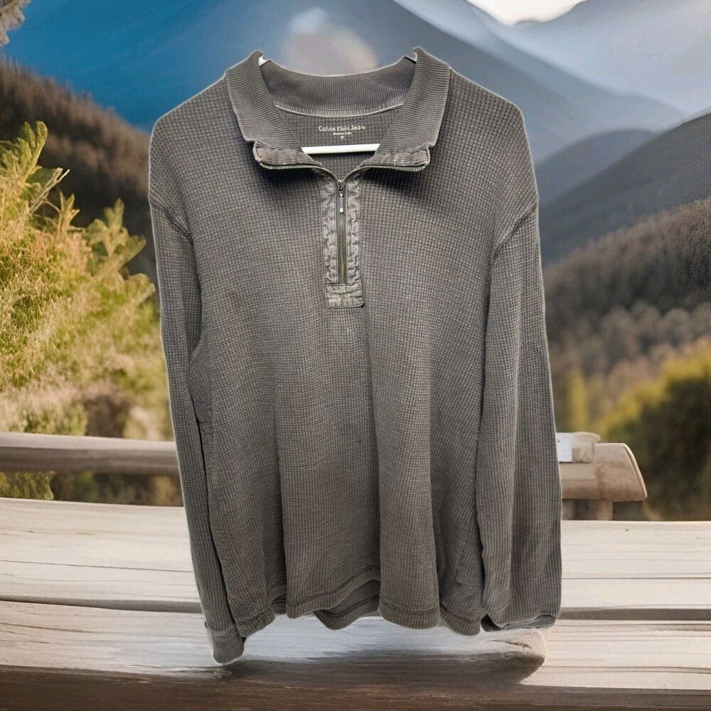 Calvin Klein Sweater Men's XL‎ Brown Pullover 1/4-Zip Long Sleeves